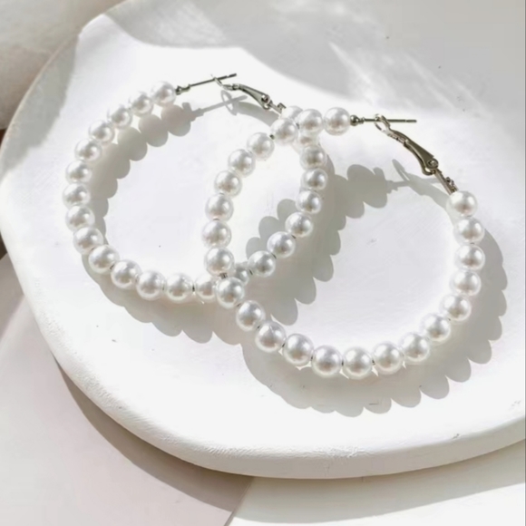 Jewelry - NIP Pearl Hoops Gold or Silver Tone